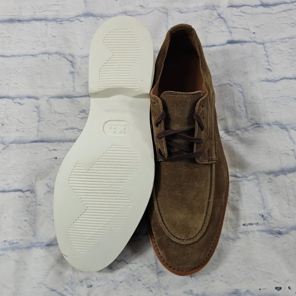 Allen Edmonds Waylon Suede Moc Derby Mens 9.5 Olive Brown Italian Leather Shoes